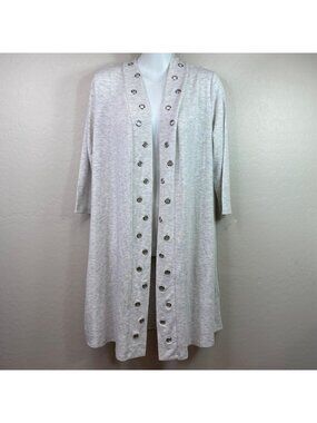 Belldini Womens Cardigan Silver Open-Front Grommet Detail Size Medium